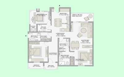 Eldeco 7 Peaks 3 BHK + Servent Floor Plan Omicron 1A Greater Noida